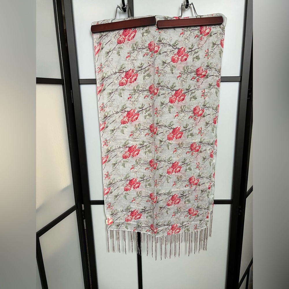 Pins & Needles Floral Roses Fringe Boho Scarf Shawl
